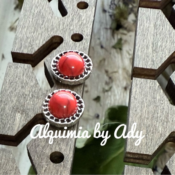 Alquimia Vibrant Red and Silver Earrings - Picture 1 of 6